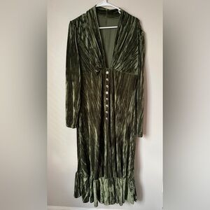 Olive Green Velvet Button-Front Midi Dress Women’s XXL Whimsigoth Fairy
